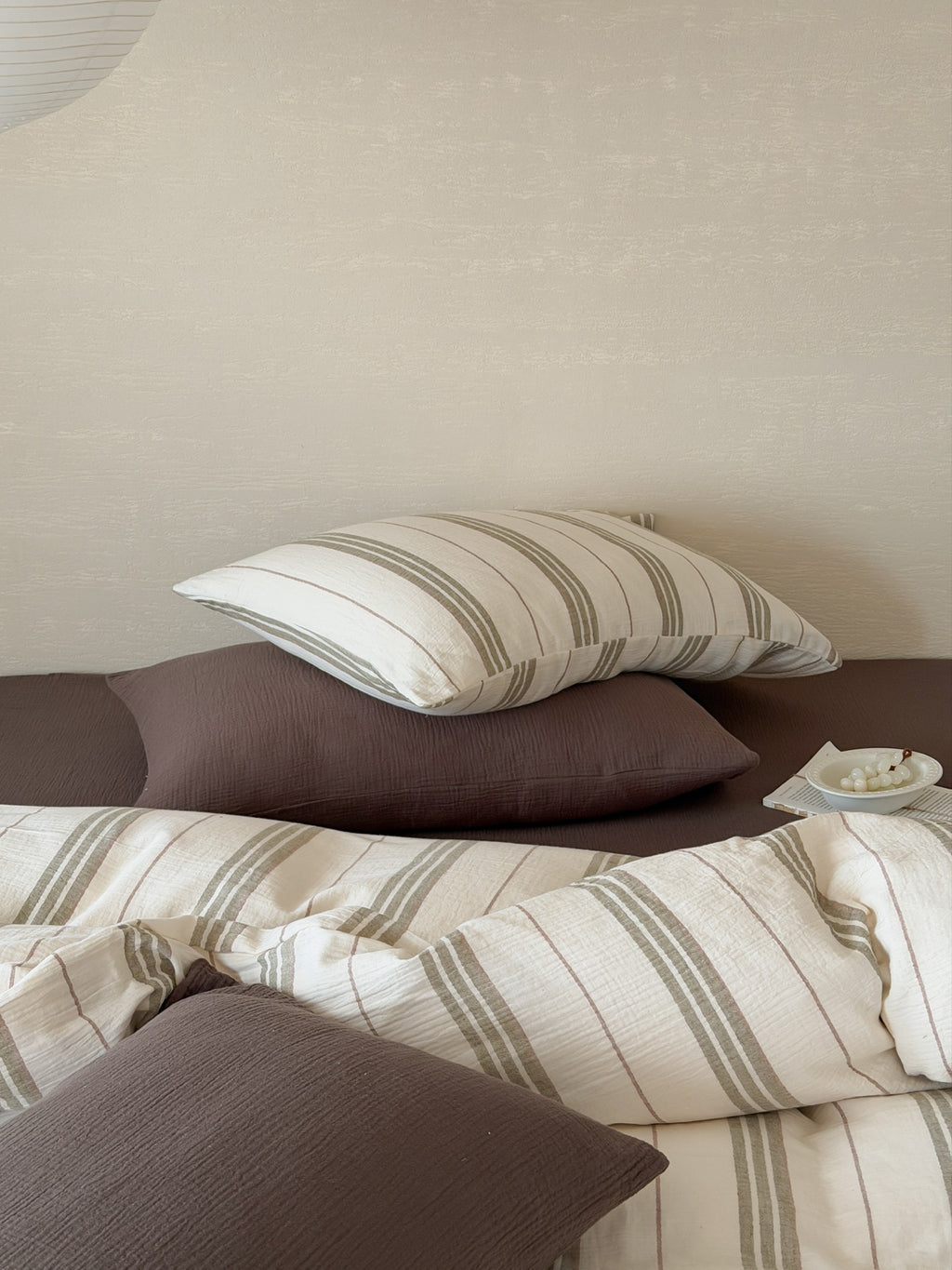 Sage Meadow Stripe Cotton Muslin Bedding Set original reference image 2