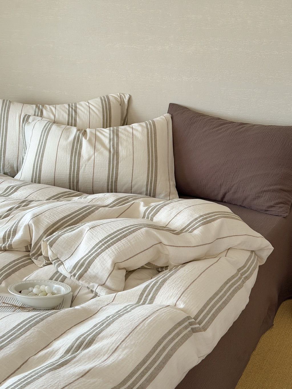 Sage Meadow Stripe Cotton Muslin Bedding Set original reference image 3