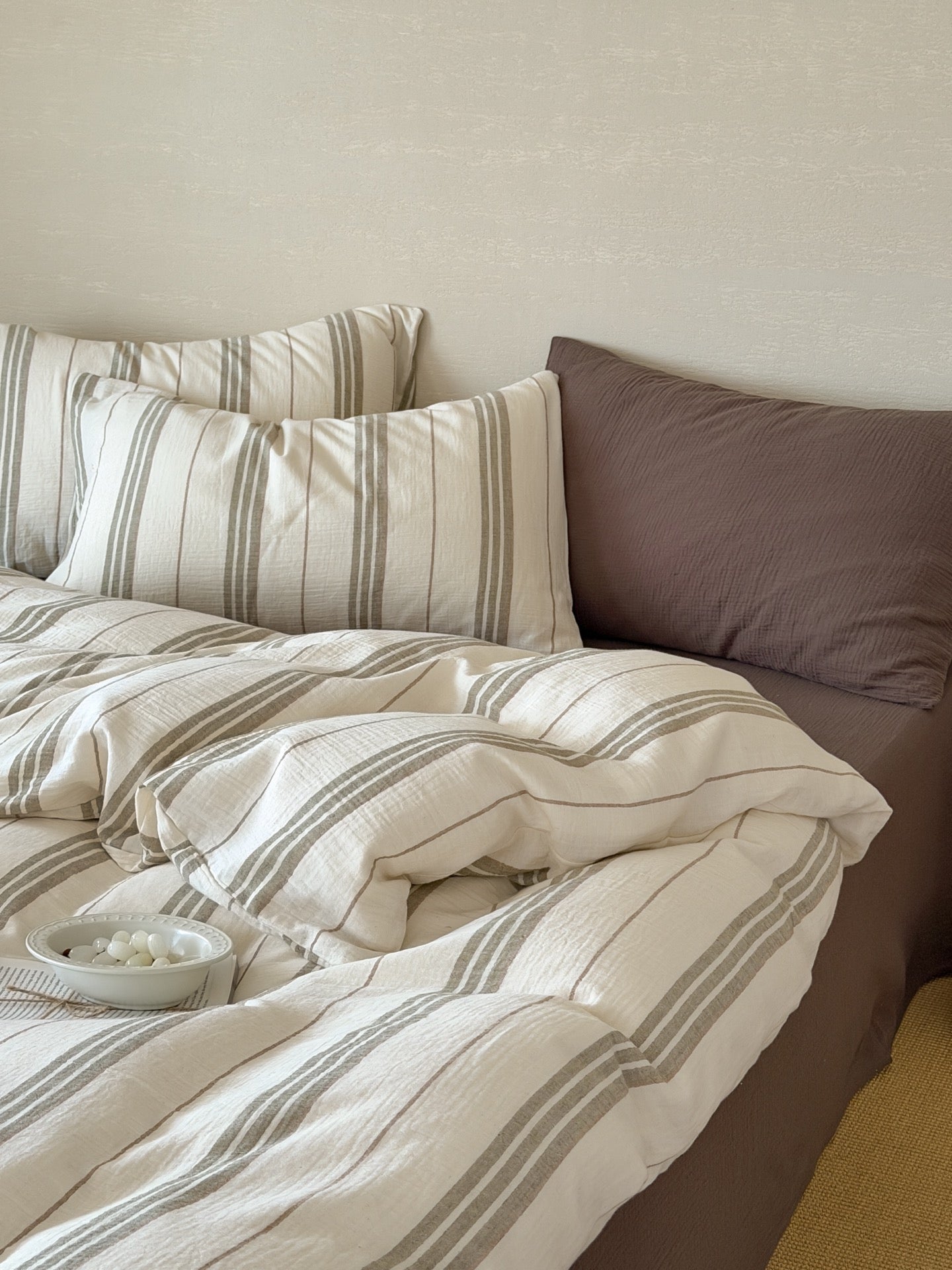 Sage Meadow Stripe Cotton Muslin Bedding Set original reference image 3