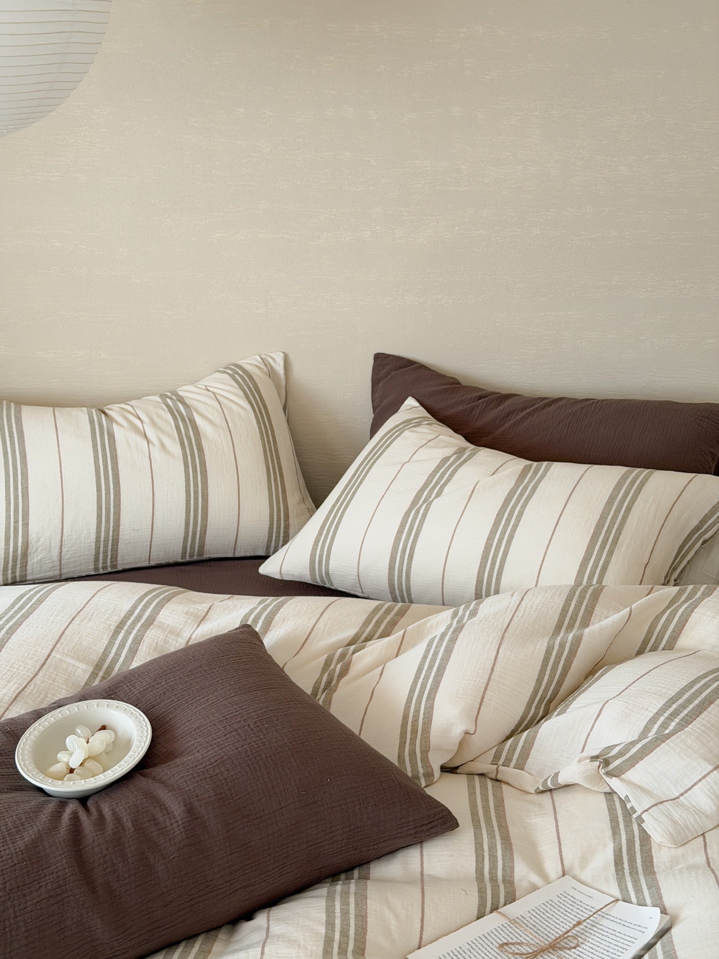 Sage Meadow Stripe Cotton Muslin Bedding Set original reference image 5