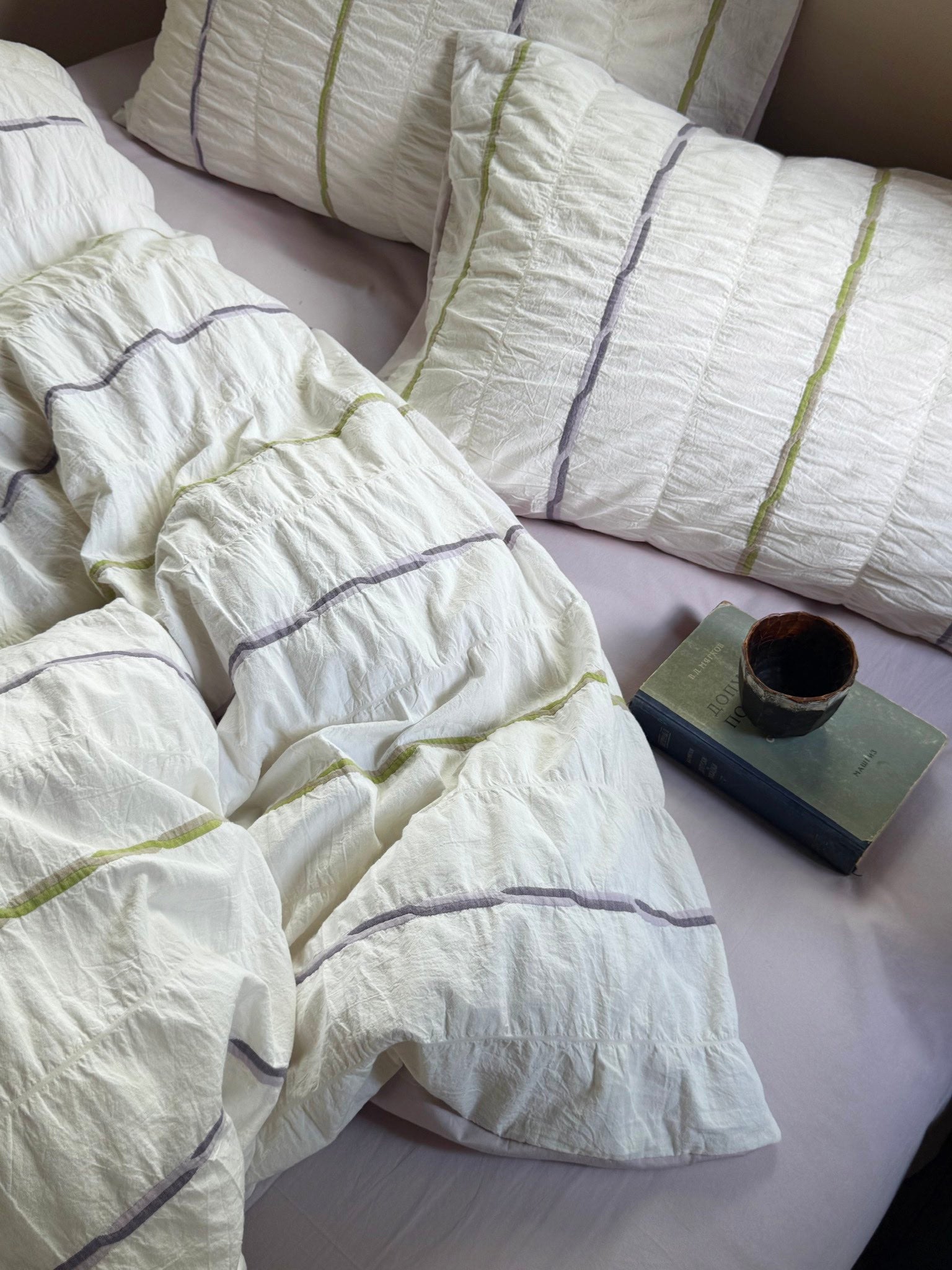 Sage Mist Grid Jacquard Cotton Bedding Set original reference image 6