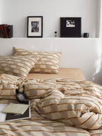 Sandstone Fringe Check Clipped Jacquard Cotton Bedding Set original reference image 1