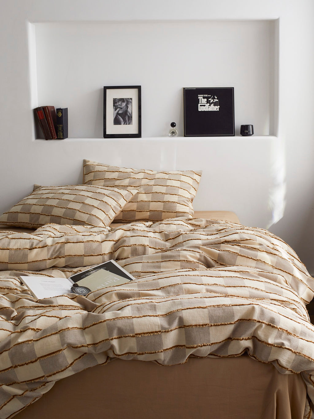 Sandstone Fringe Check Clipped Jacquard Cotton Bedding Set original reference image 2