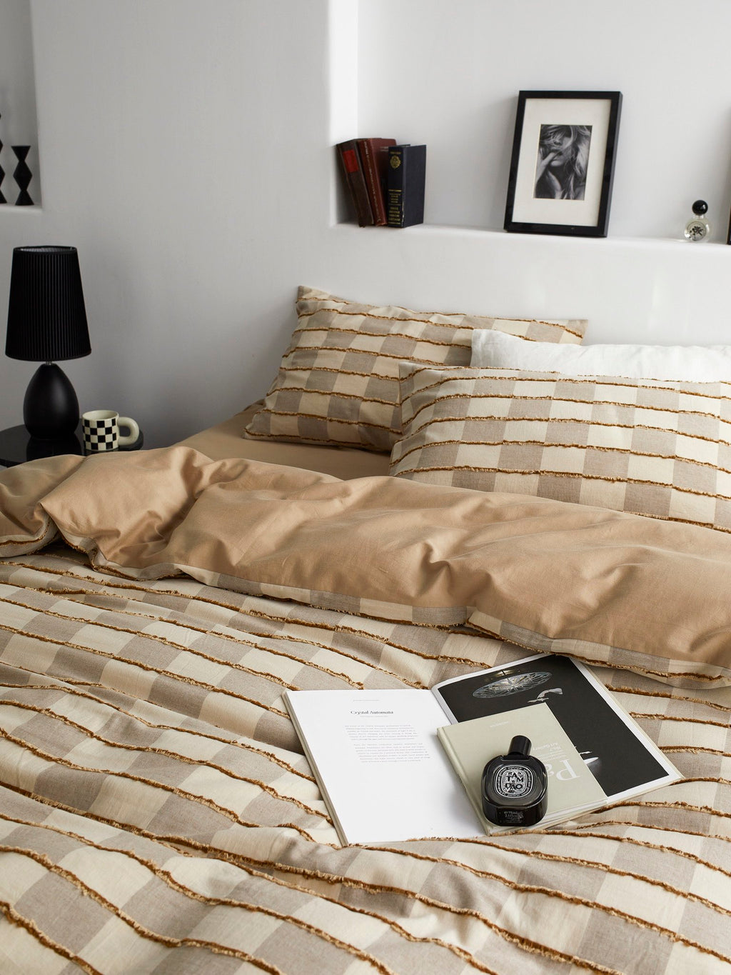 Sandstone Fringe Check Clipped Jacquard Cotton Bedding Set original reference image 4