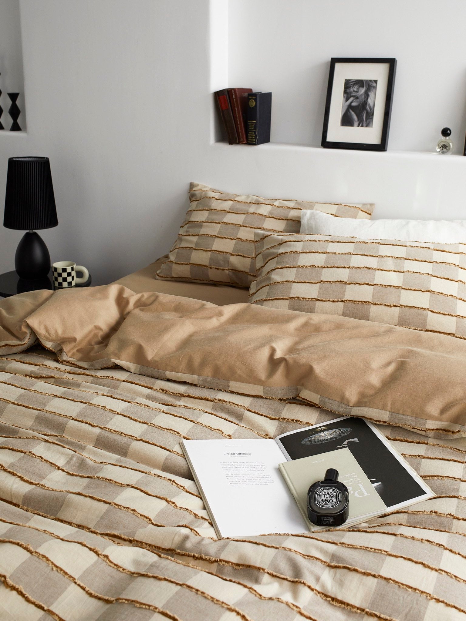 Sandstone Fringe Check Clipped Jacquard Cotton Bedding Set original reference image 4