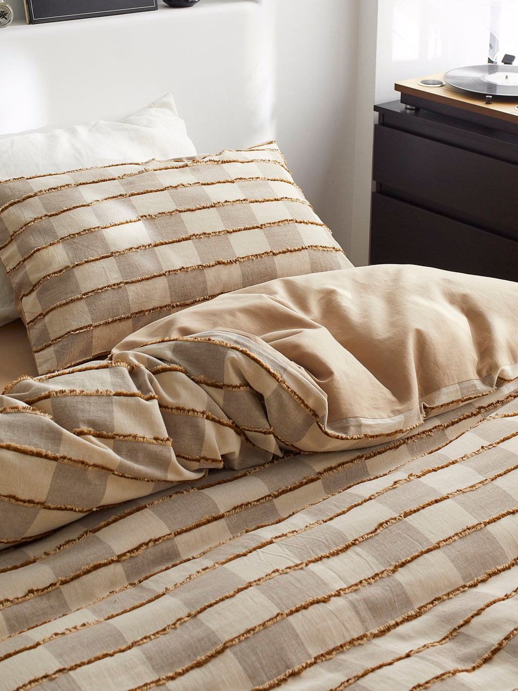 Sandstone Fringe Check Clipped Jacquard Cotton Bedding Set original reference image 6
