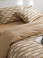Sandstone Fringe Check Clipped Jacquard Cotton Bedding Set original reference image 7