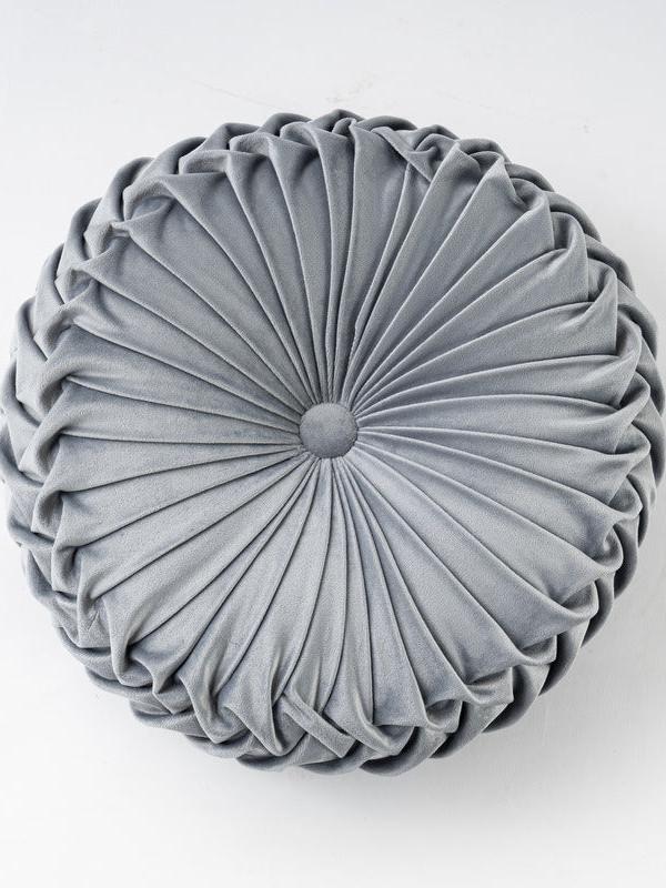 Colorful Round Pleated Velvet Cushion - Silver Grey