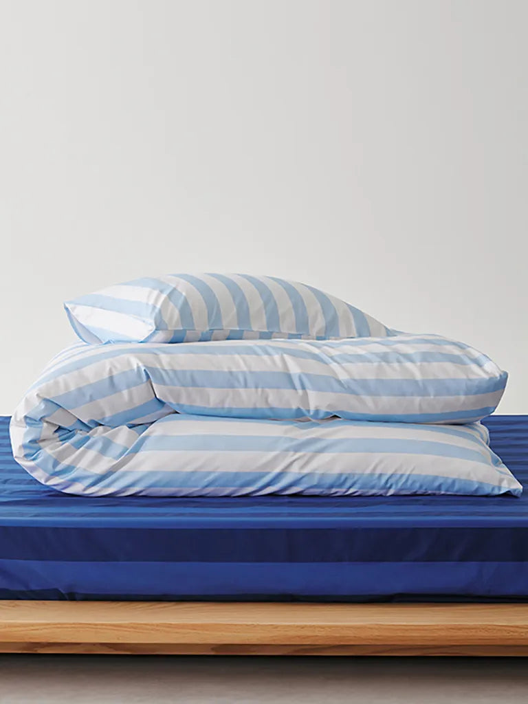 Sky Blue Cabana Stripe Cotton Duvet Cover