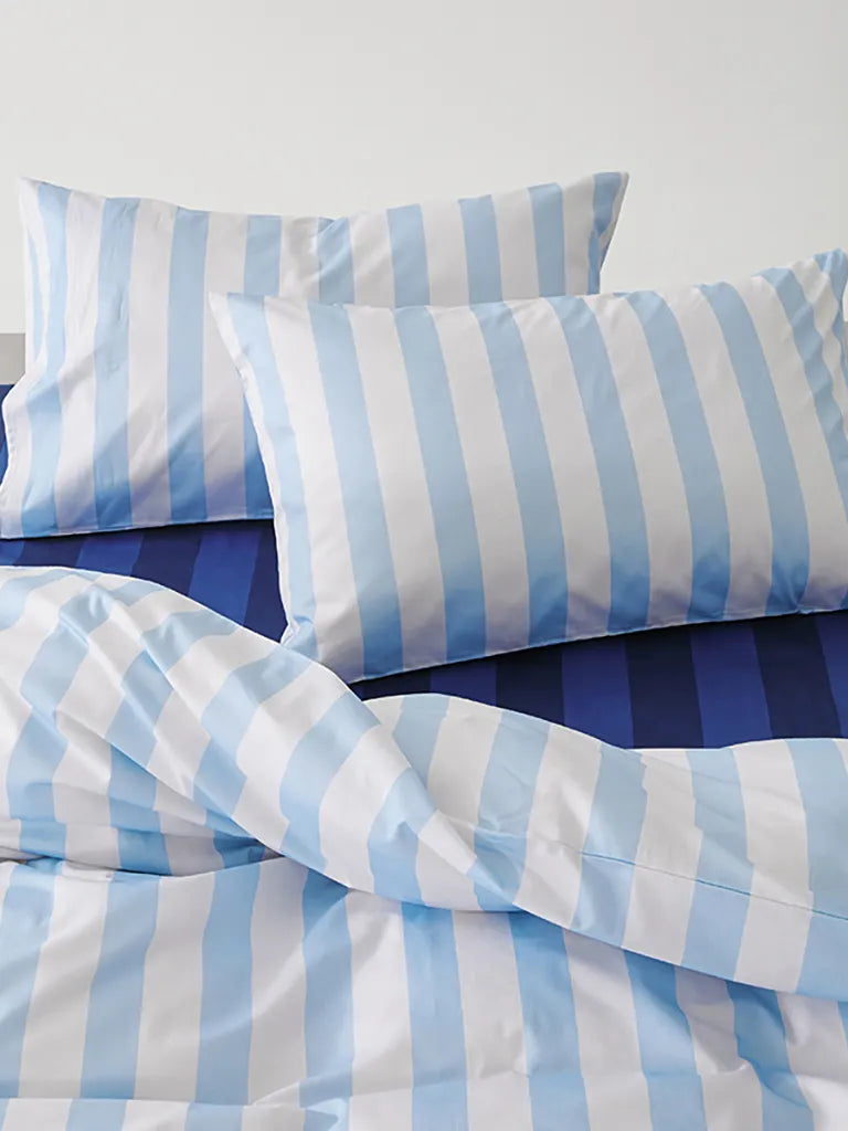 Sky Blue Cabana Stripe Cotton Duvet Cover