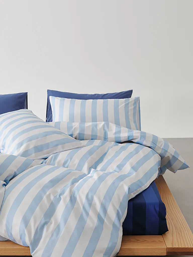 Sky Blue Cabana Stripe Cotton Duvet Cover