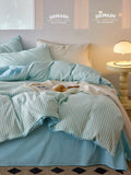 Sky Blue Crinkle Stripe Cotton Duvet Cover