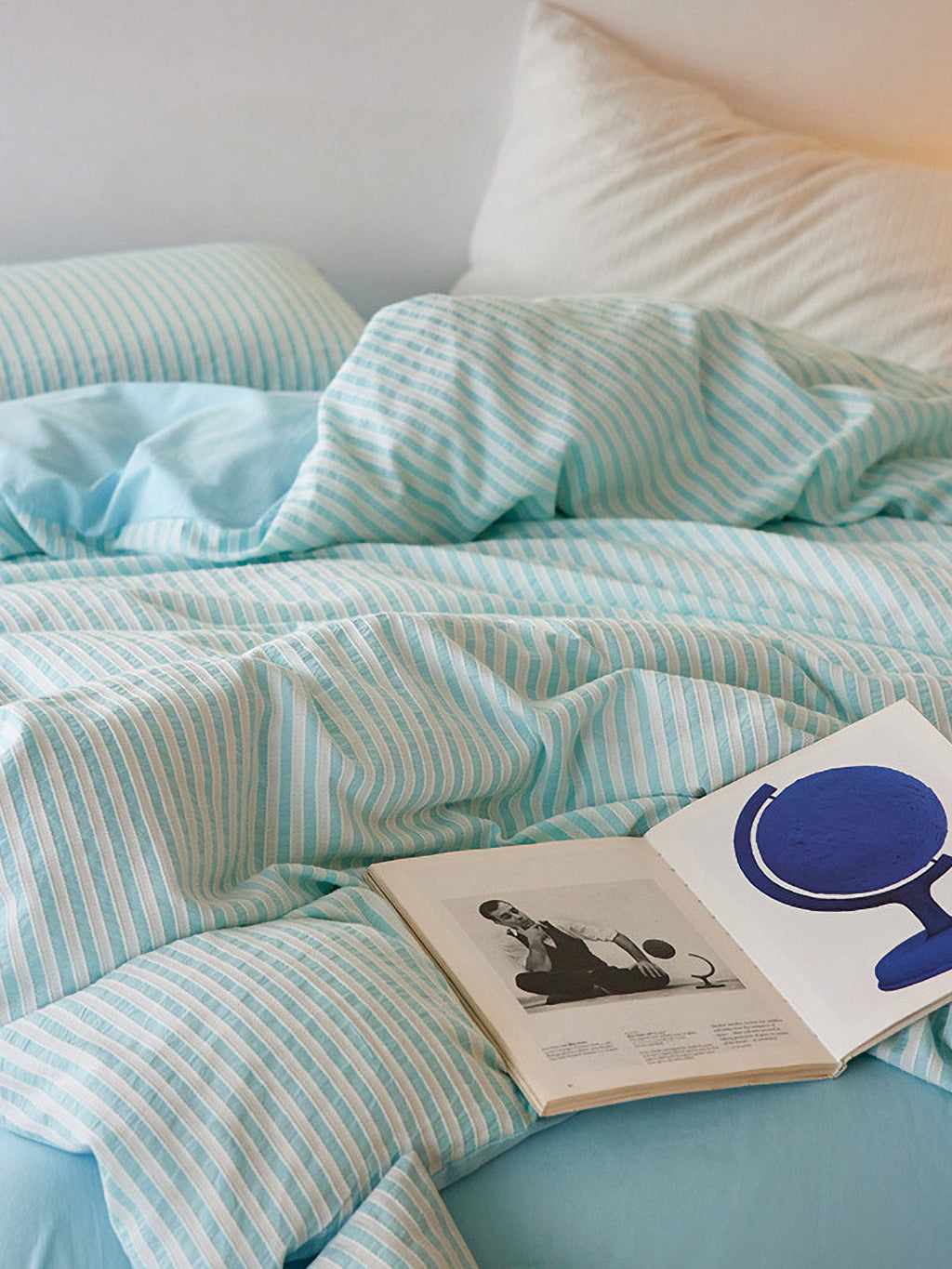 Sky Blue Crinkle Stripe Cotton Duvet Cover