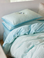 Sky Blue Crinkle Stripe Cotton Duvet Cover