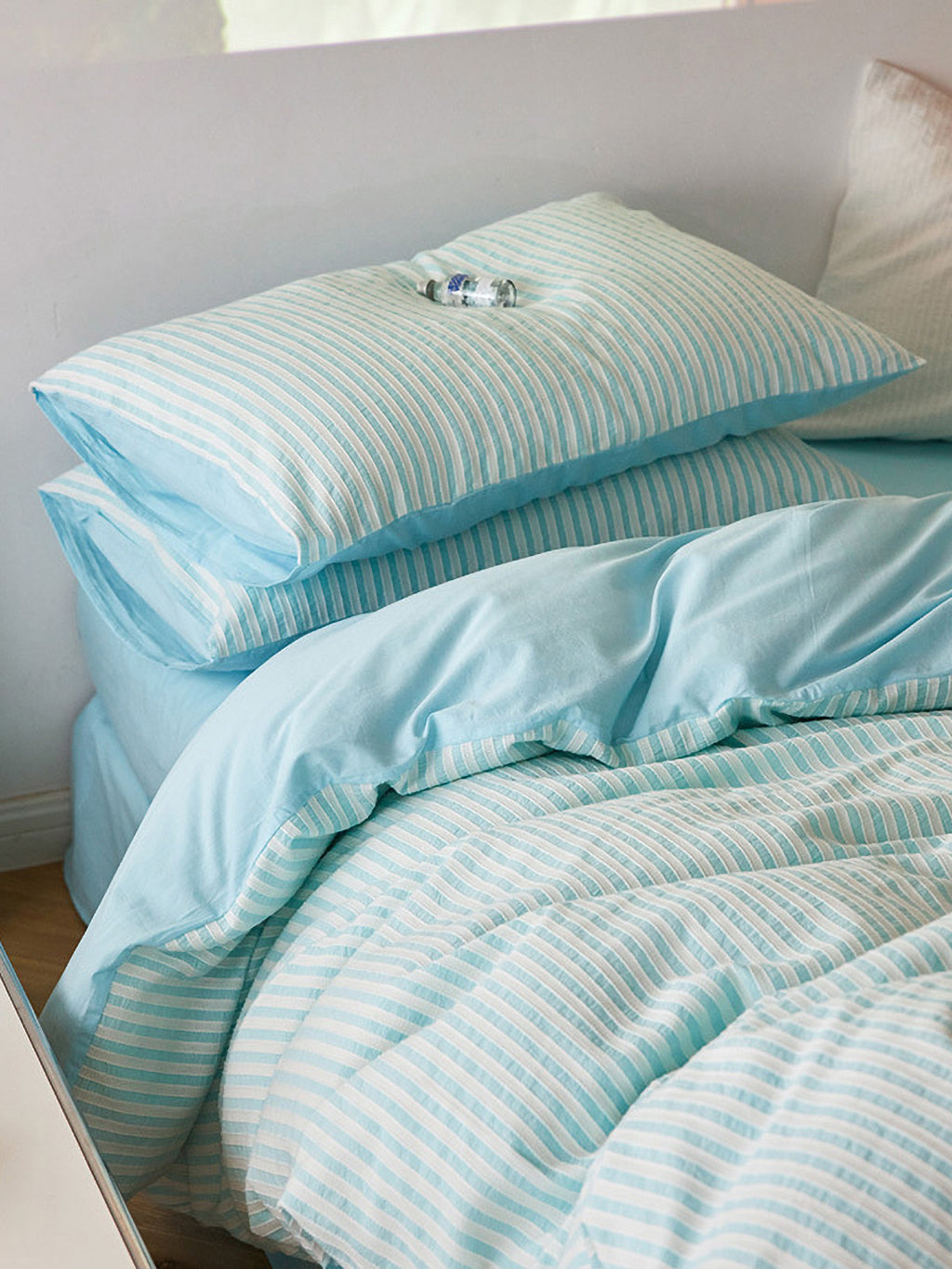 Sky Blue Crinkle Stripe Cotton Duvet Cover