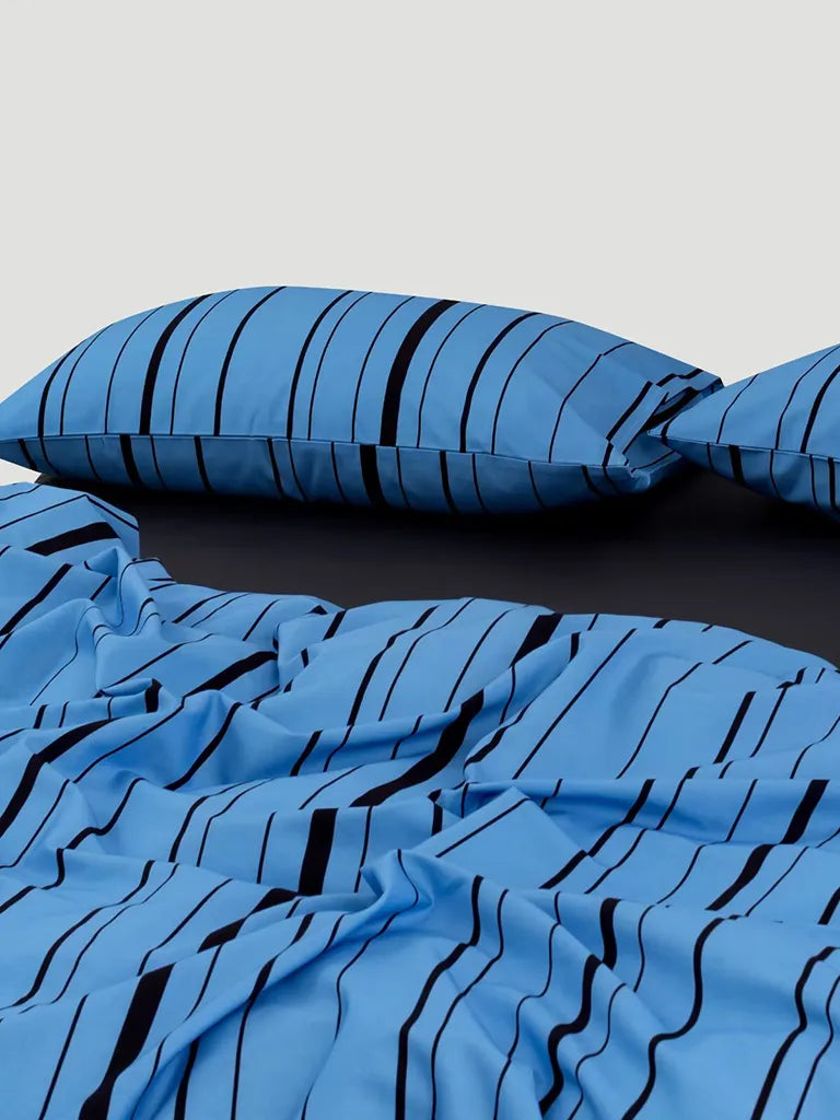 Sky Blue Irregular Stripe Cotton Duvet Cover