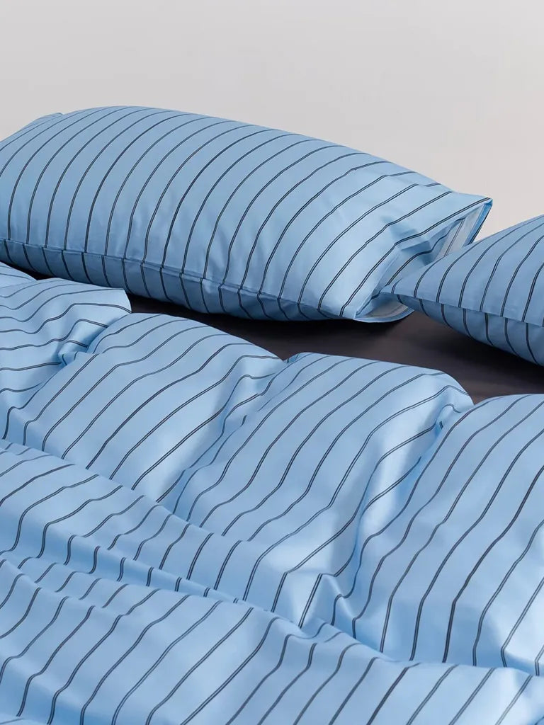 Sky Blue Pinstripe Cotton Duvet Cover