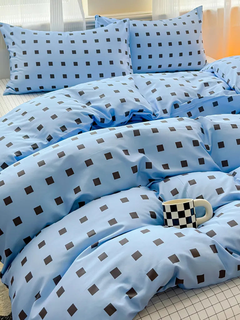 Sky Blue Square Dot Duvet Cover
