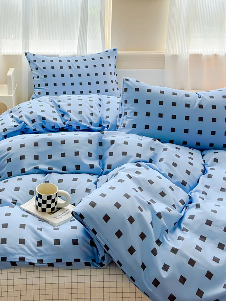 Sky Blue Square Dot Duvet Cover