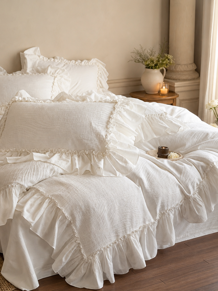 Soft-Grain Jacquard Cotton Ruffle Bedding social image
