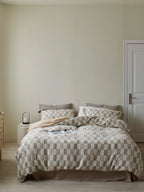 Stone Loft Check Jacquard Cotton Bedding Set original reference image 1