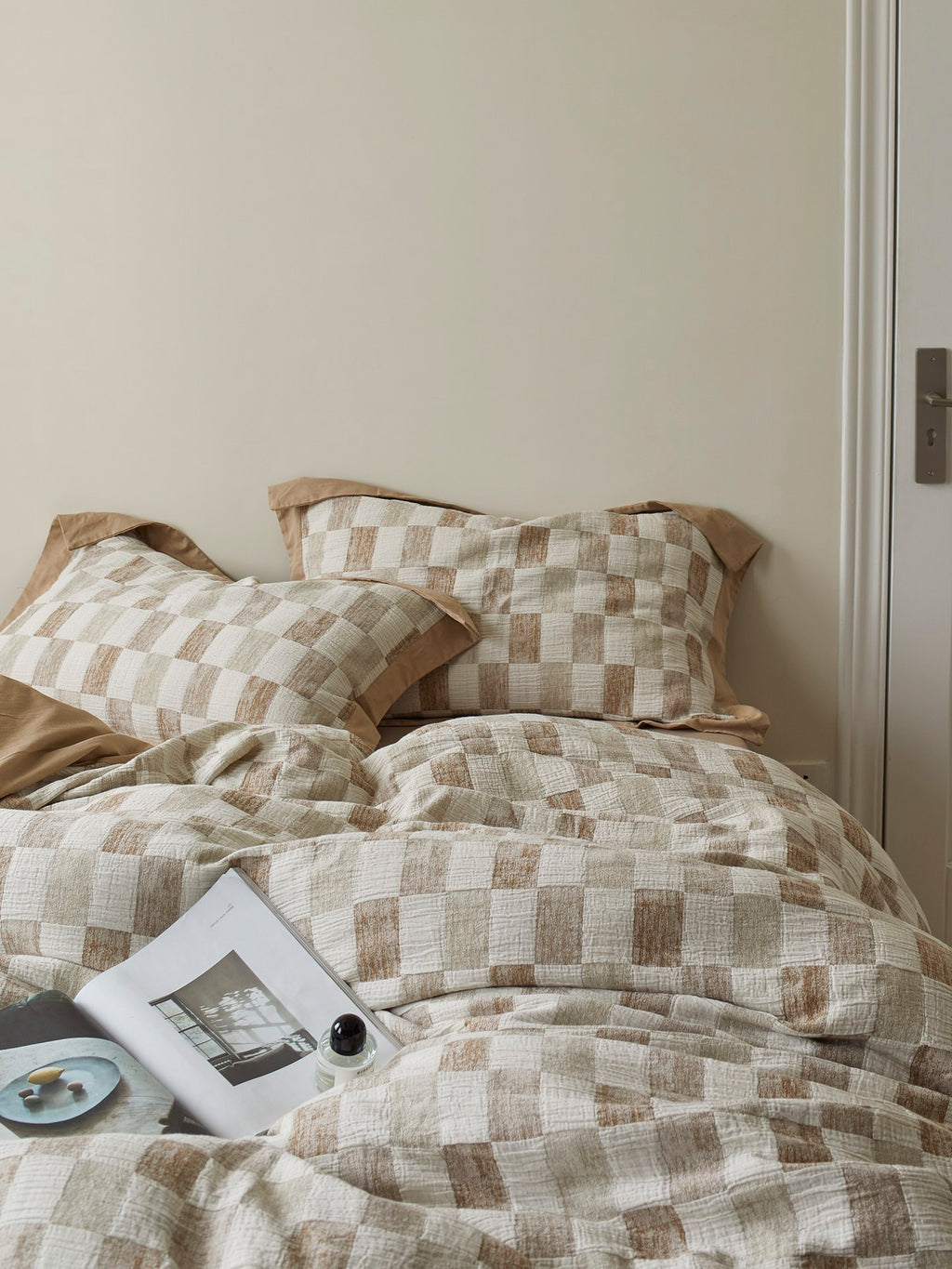 Stone Loft Check Jacquard Cotton Bedding Set original reference image 2