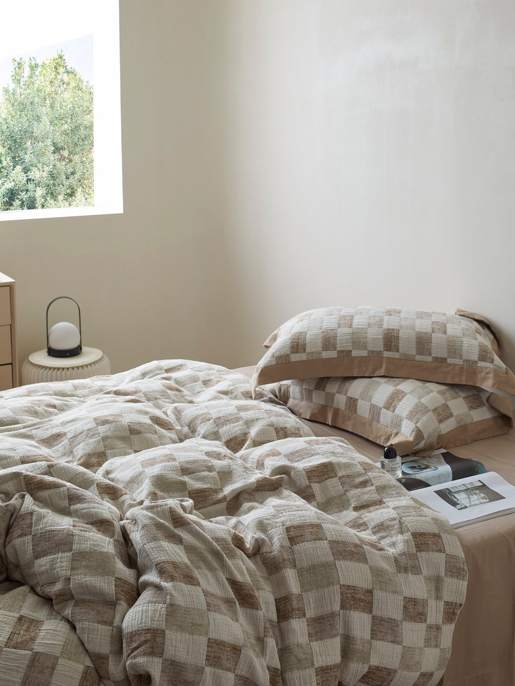 Stone Loft Check Jacquard Cotton Bedding Set original reference image 5