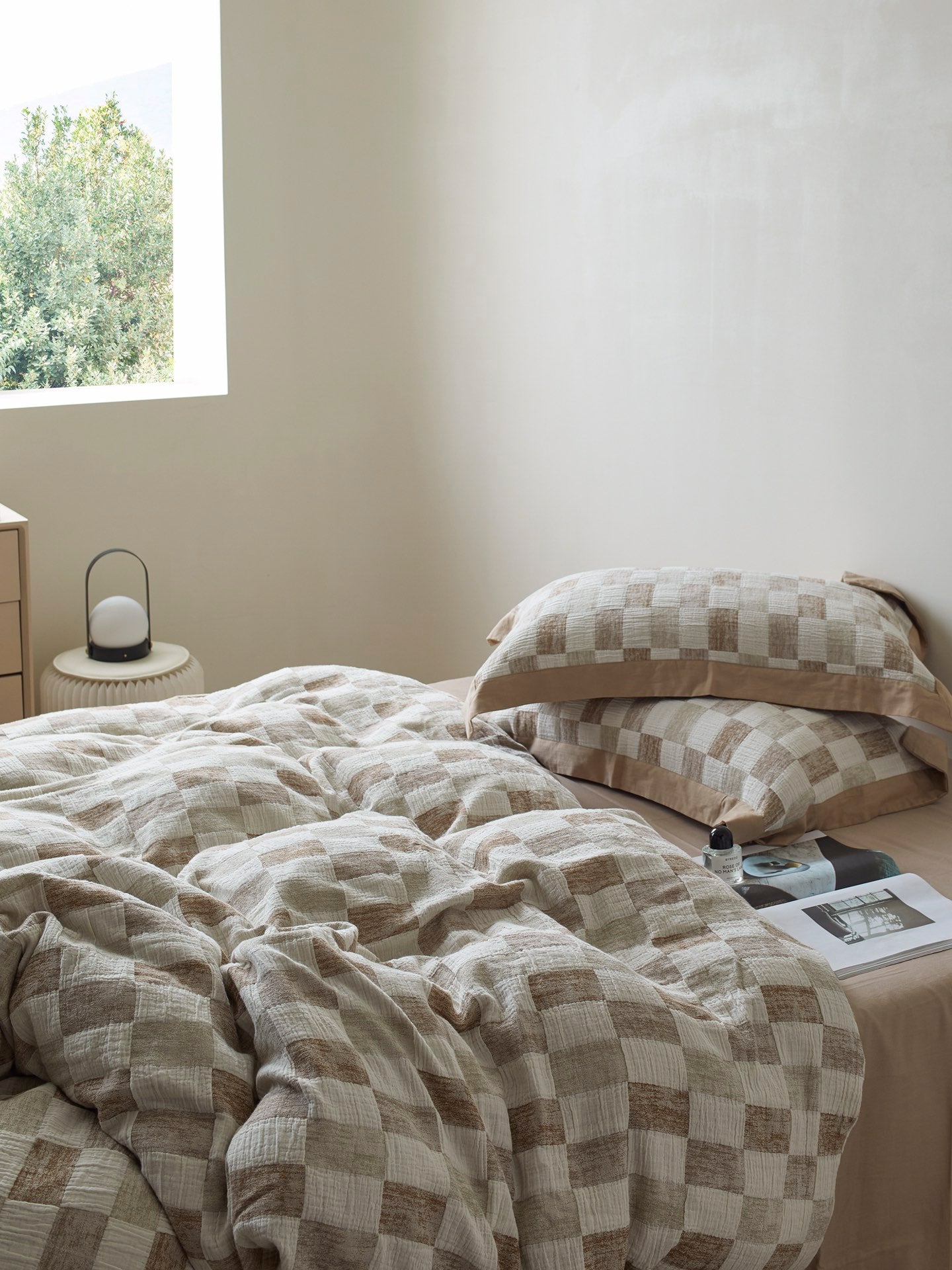 Stone Loft Check Jacquard Cotton Bedding Set original reference image 5