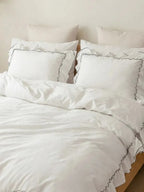 White Ruffled Cotton Duvet Cover with Contrast Trim