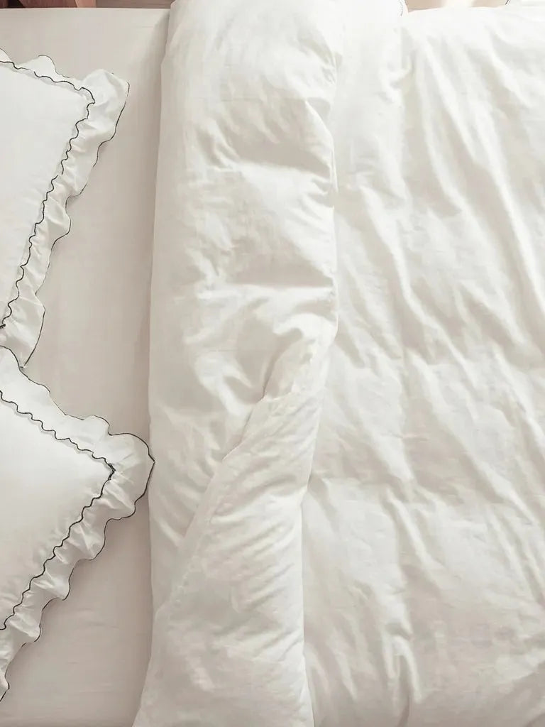 White Ruffled Cotton Duvet Cover with Contrast Trim