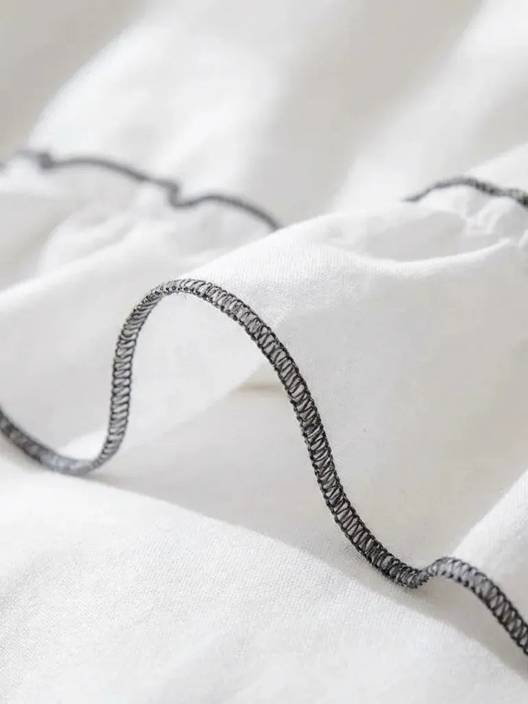 White Ruffled Cotton Duvet Cover with Contrast Trim