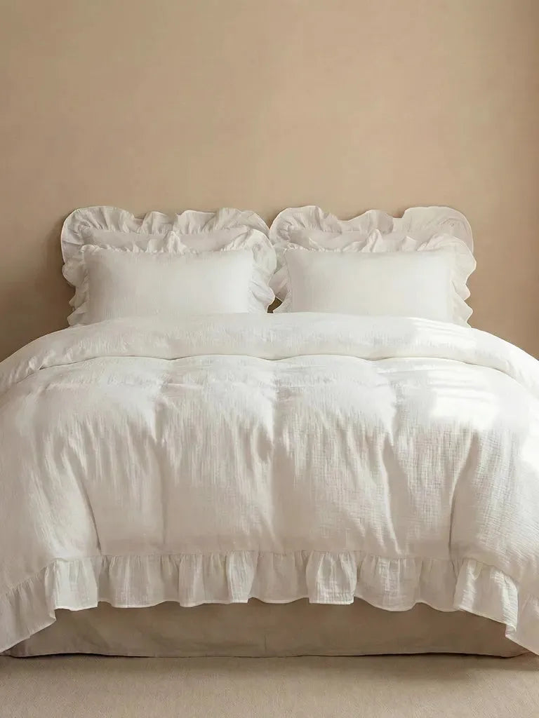 White Ruffled Muslin Duvet Cover