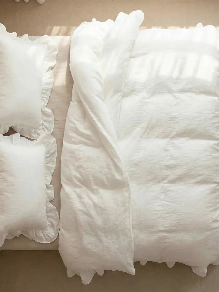 White Ruffled Muslin Duvet Cover