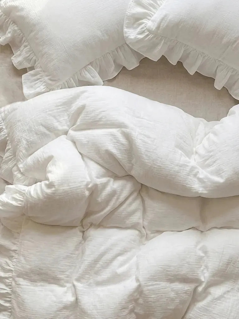 White Ruffled Muslin Duvet Cover