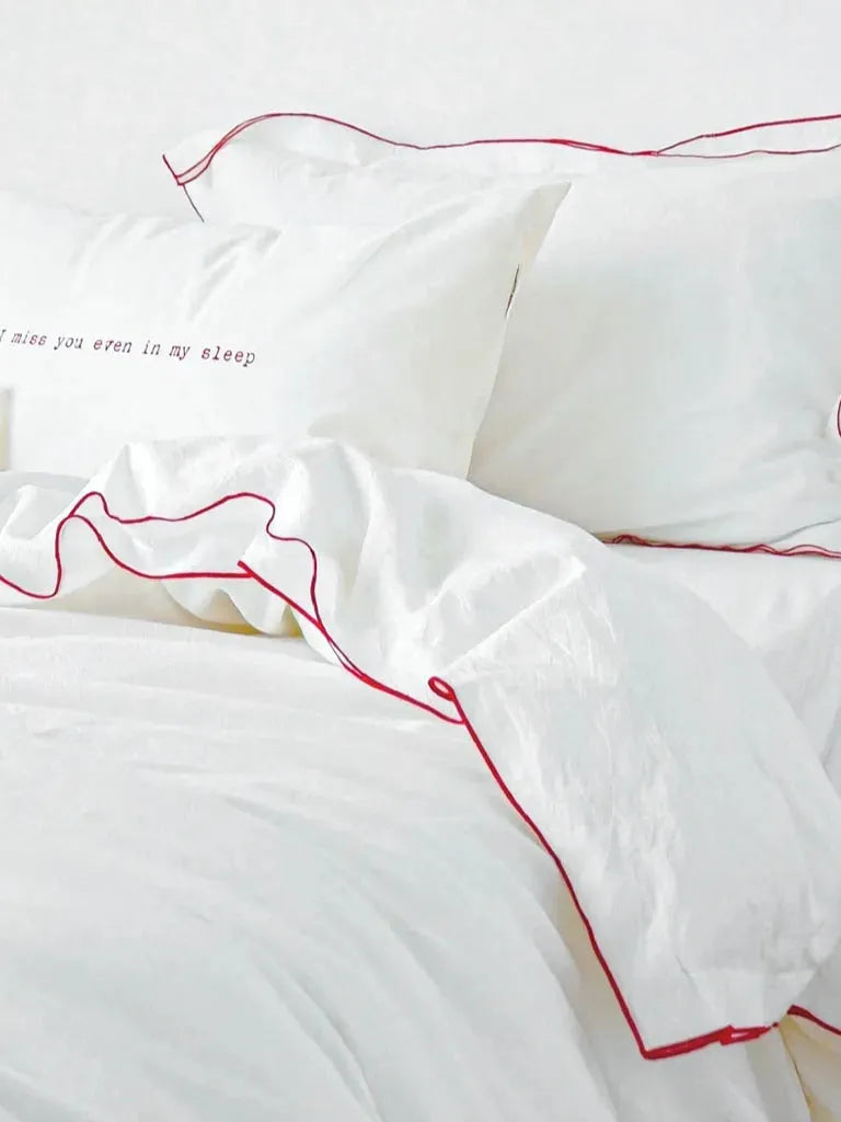White Ruffled Trim Cotton Duvet Cover
