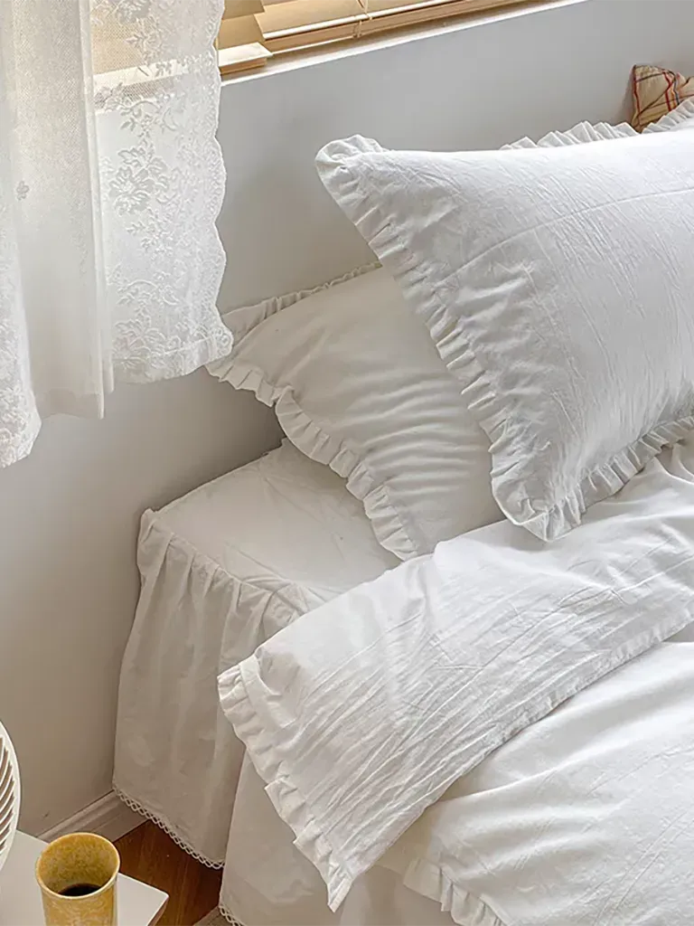 White Ruffled Washed Cotton Duvet Cover