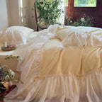 Buttercream Ruffle Organza Trim Sateen Bedding Set