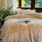Buttercream Ruffle Organza Trim Sateen Bedding Set
