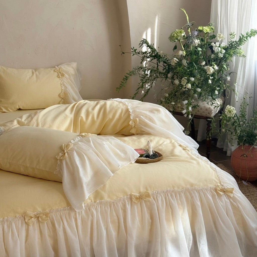 Buttercream Ruffle Organza Trim Sateen Bedding Set