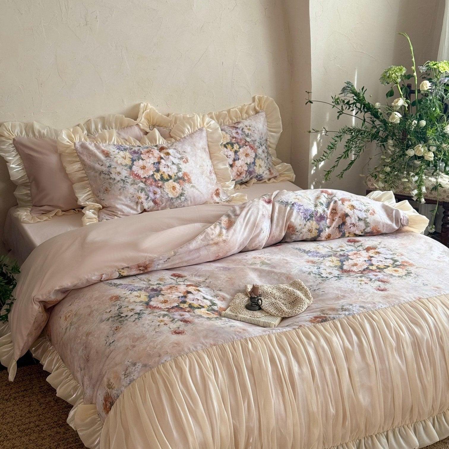 Vintage Bloom Ruched Floral Bedding Set