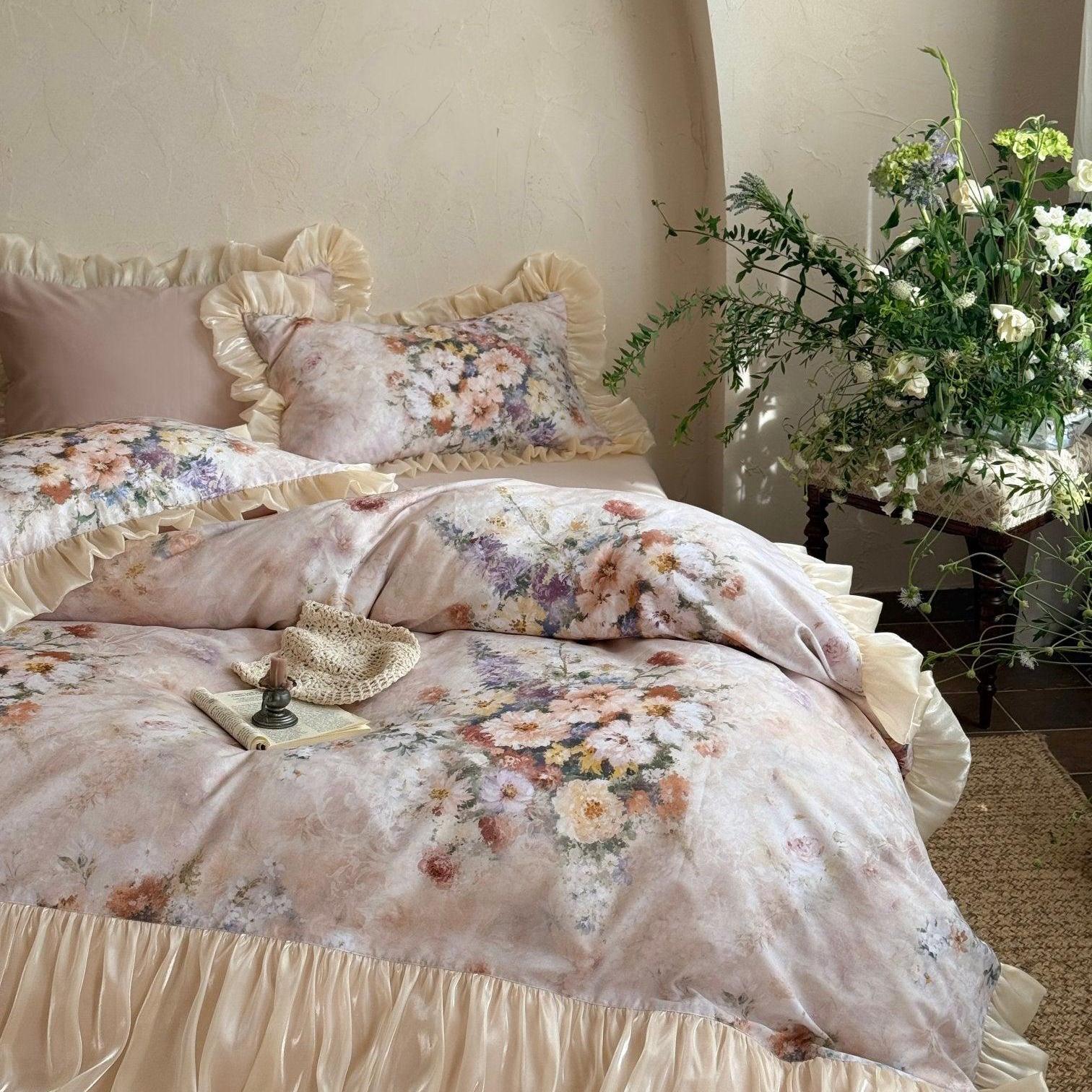Vintage Bloom Ruched Floral Bedding Set