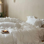 White Whisper Embroidered Ruched Ruffle Bedding Set