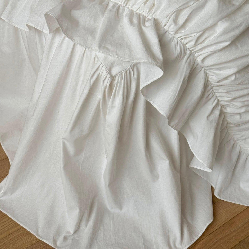 White Whisper Embroidered Ruched Ruffle Bedding Set