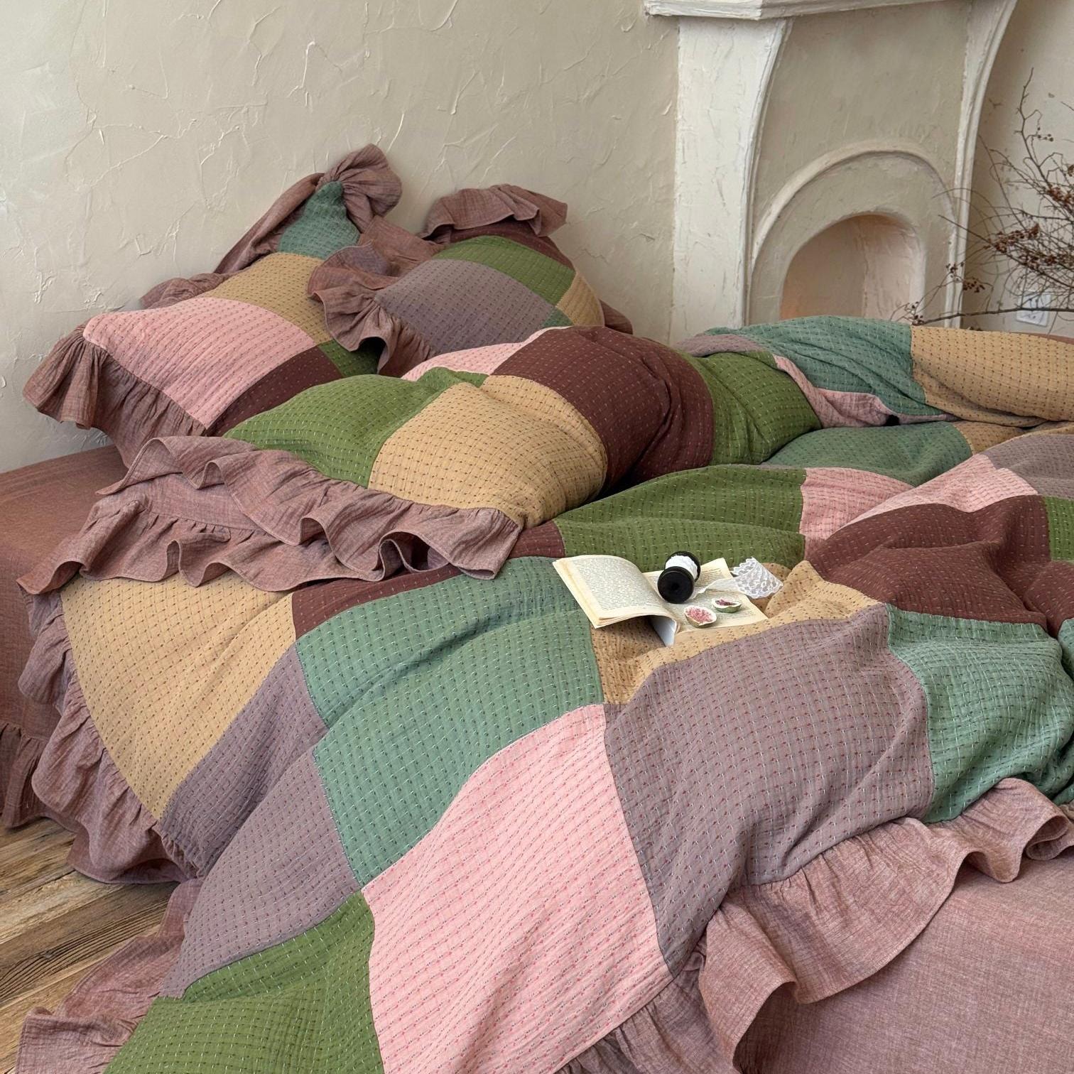 Autumn Patchwork Gauze Ruffle Bedding Set