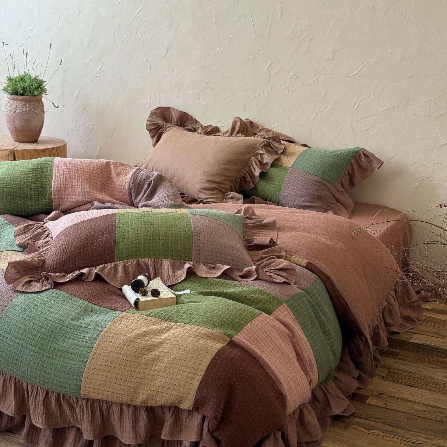 Autumn Patchwork Gauze Ruffle Bedding Set