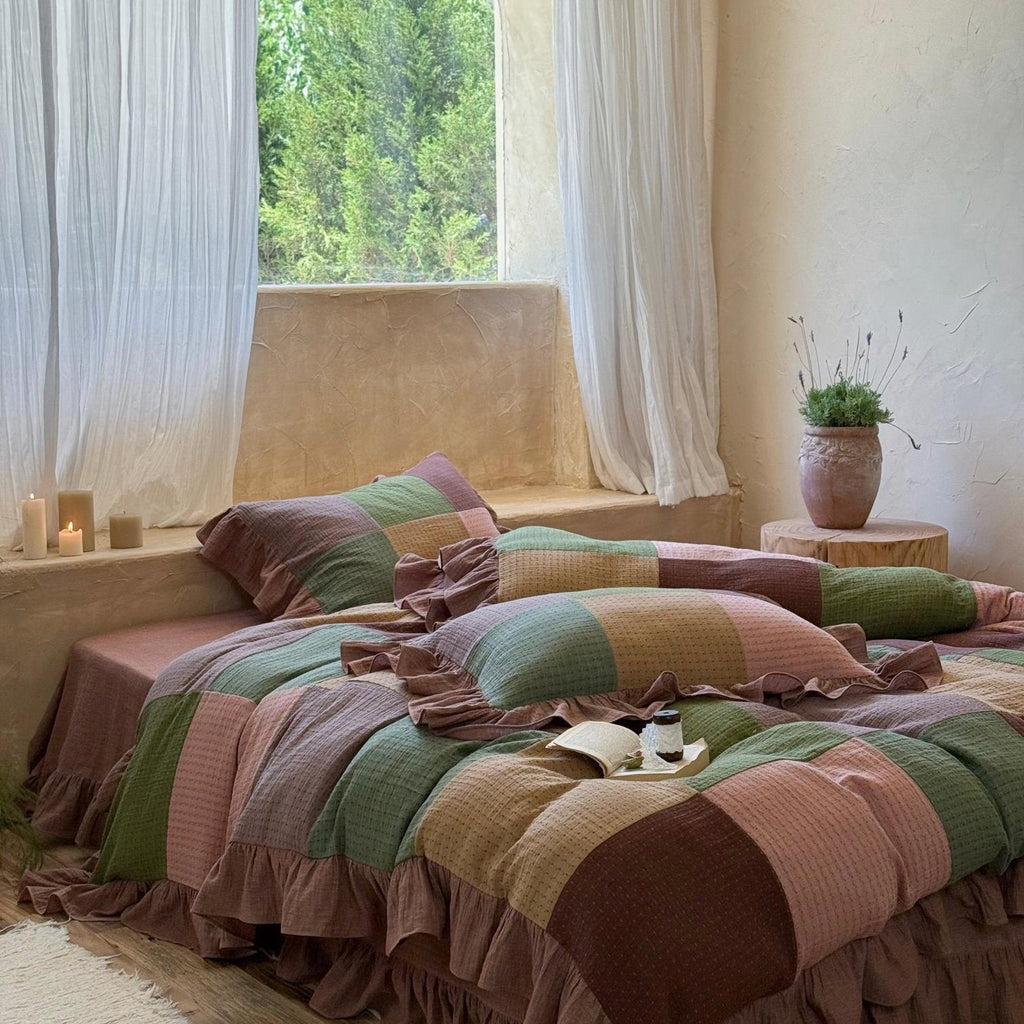 Autumn Patchwork Gauze Ruffle Bedding Set