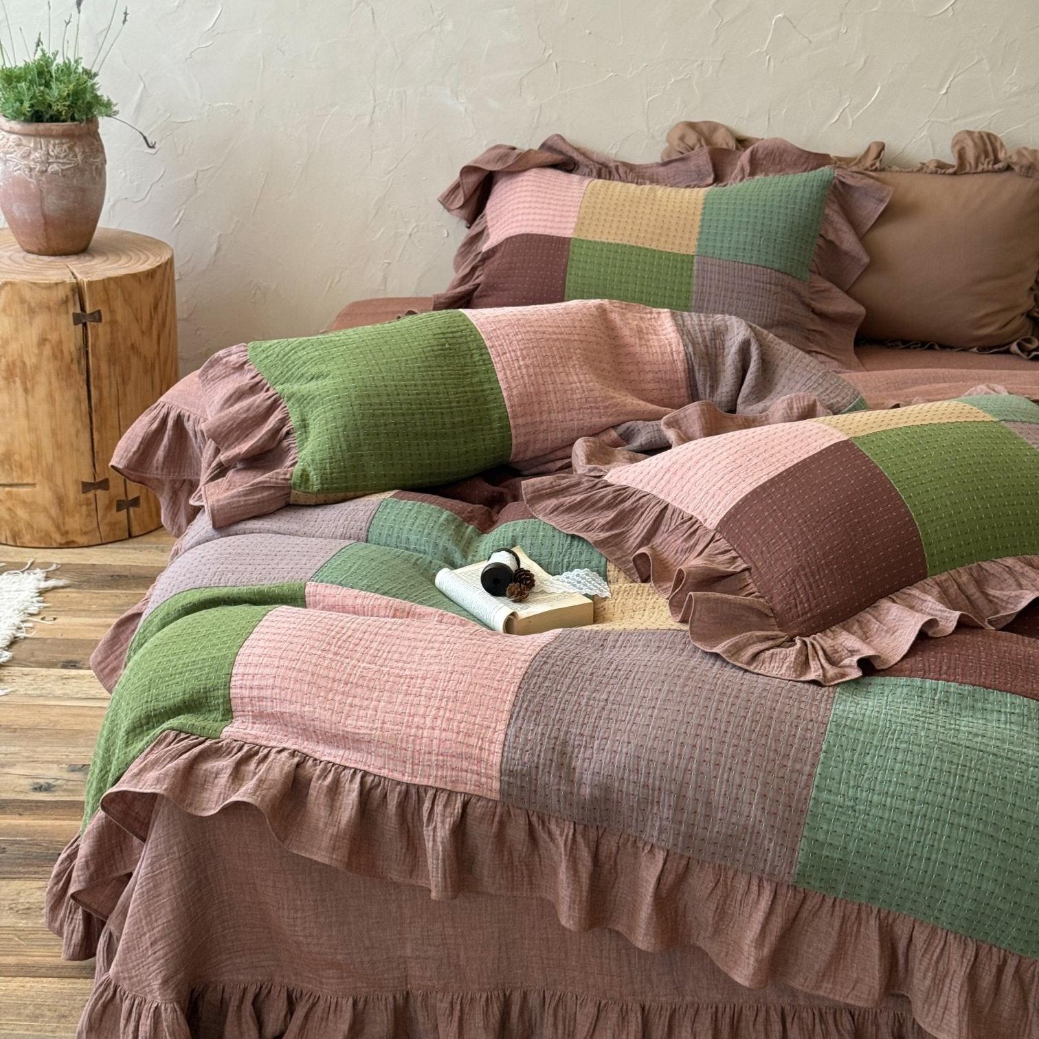 Autumn Patchwork Gauze Ruffle Bedding Set