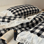 Classic Gingham Lace Ruffle Bedding Set