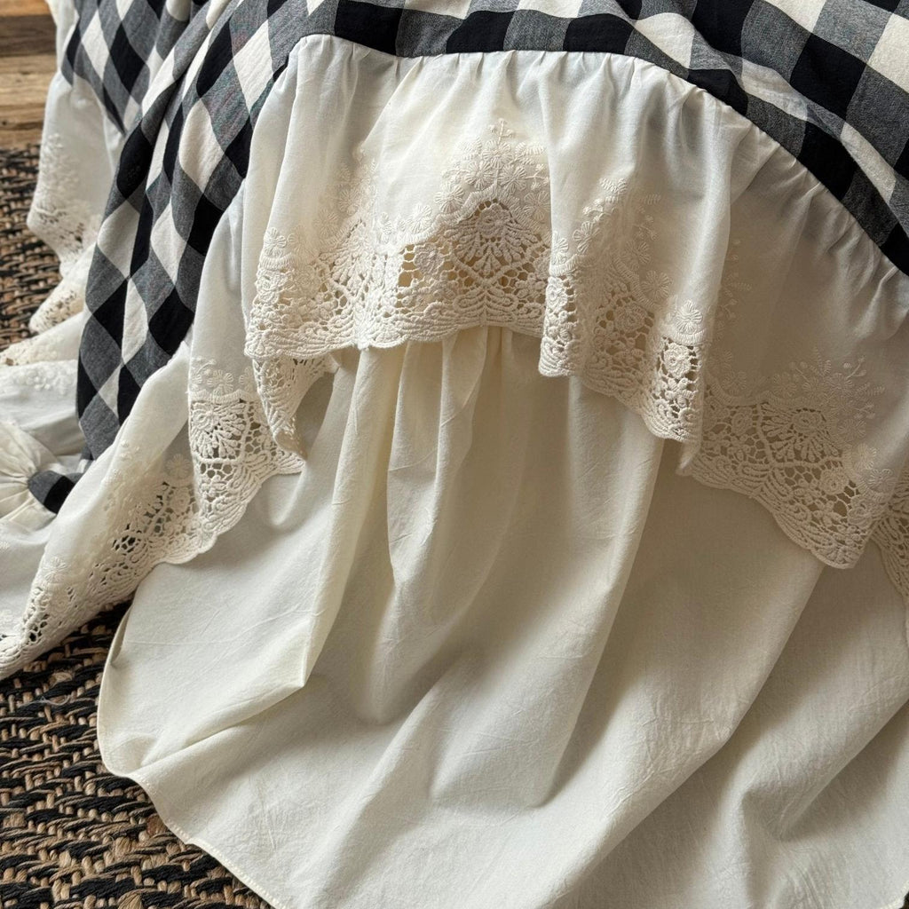Classic Gingham Lace Ruffle Bedding Set