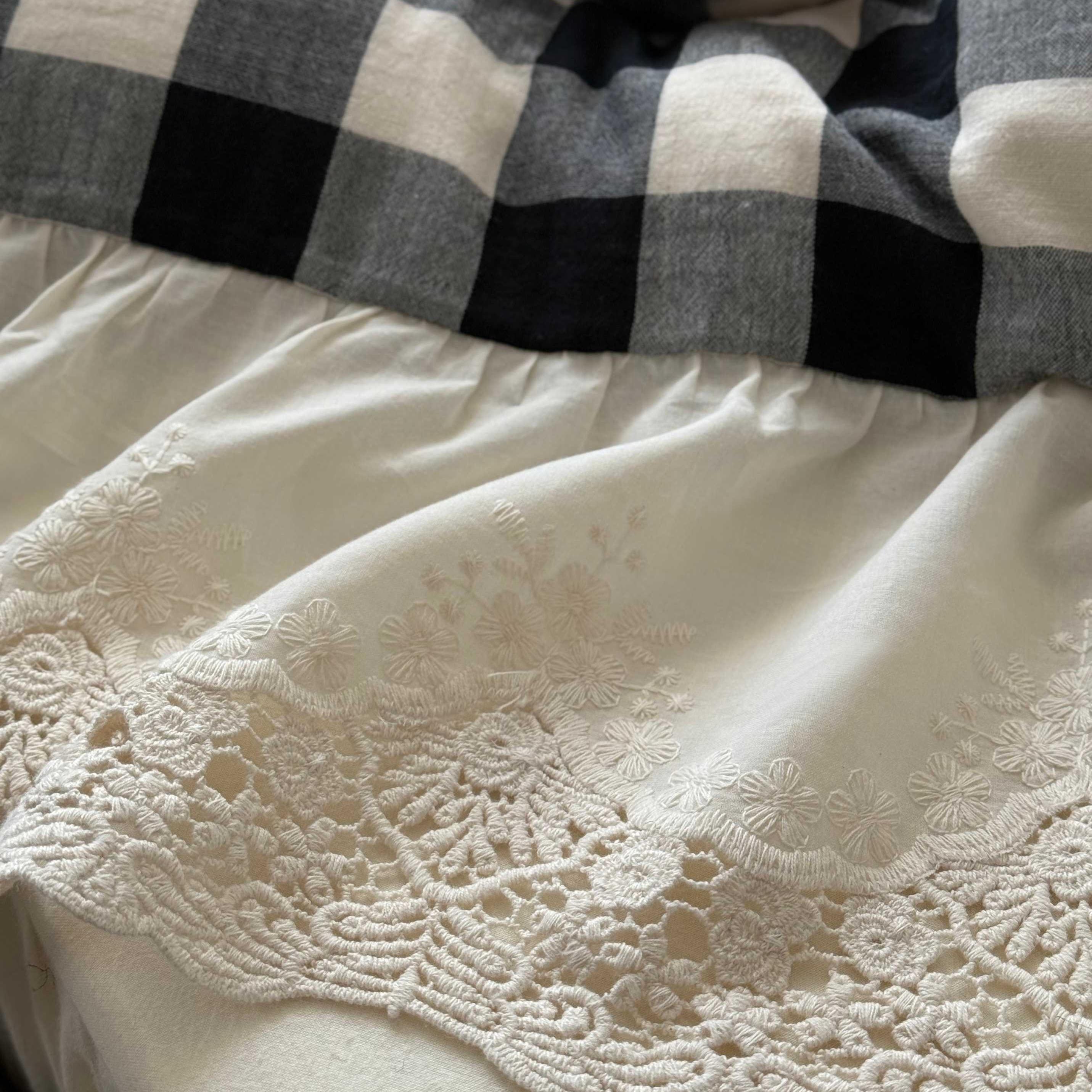 Classic Gingham Lace Ruffle Bedding Set
